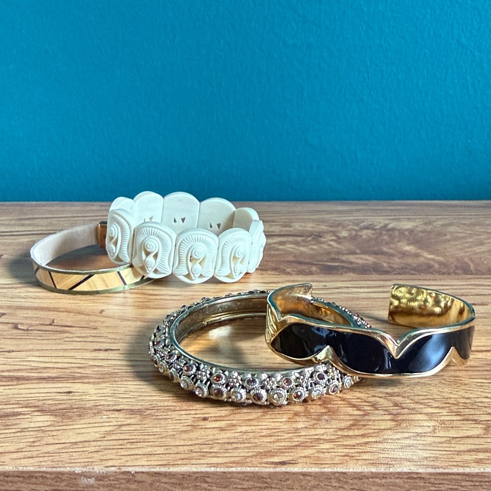 Gold and Black Enamel Cuff Bracelet - Women's Fashion Accessory